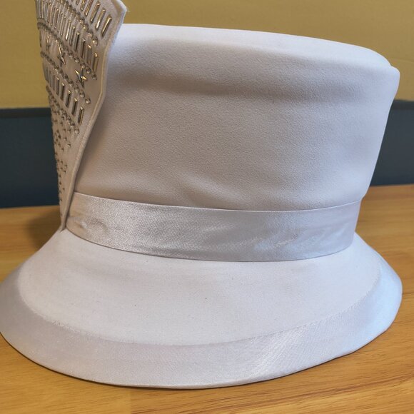Women’s Tall White + Silver Studded Church Hat | Formal / Derby | One Size - Picture 3 of 7